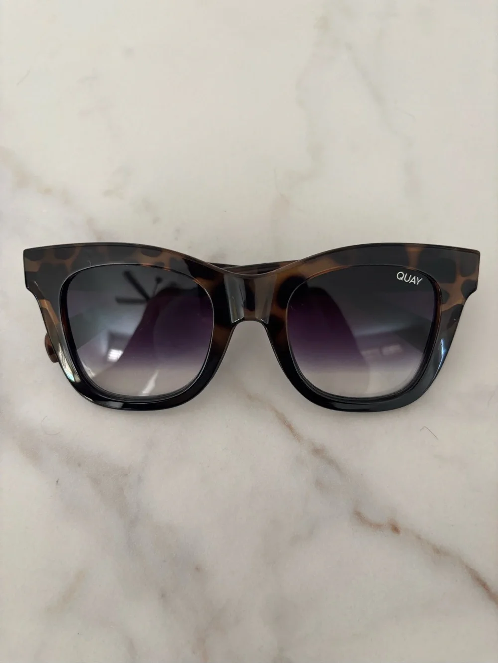 Quay Australia Tortoiseshell Square Sunglasses with Gradient Black Lenses